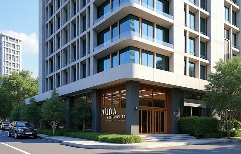 Exterior shot of the Aura Talent Management office building in Mumbai