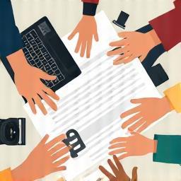 Illustration of hands using tools or technology, representing practical skills